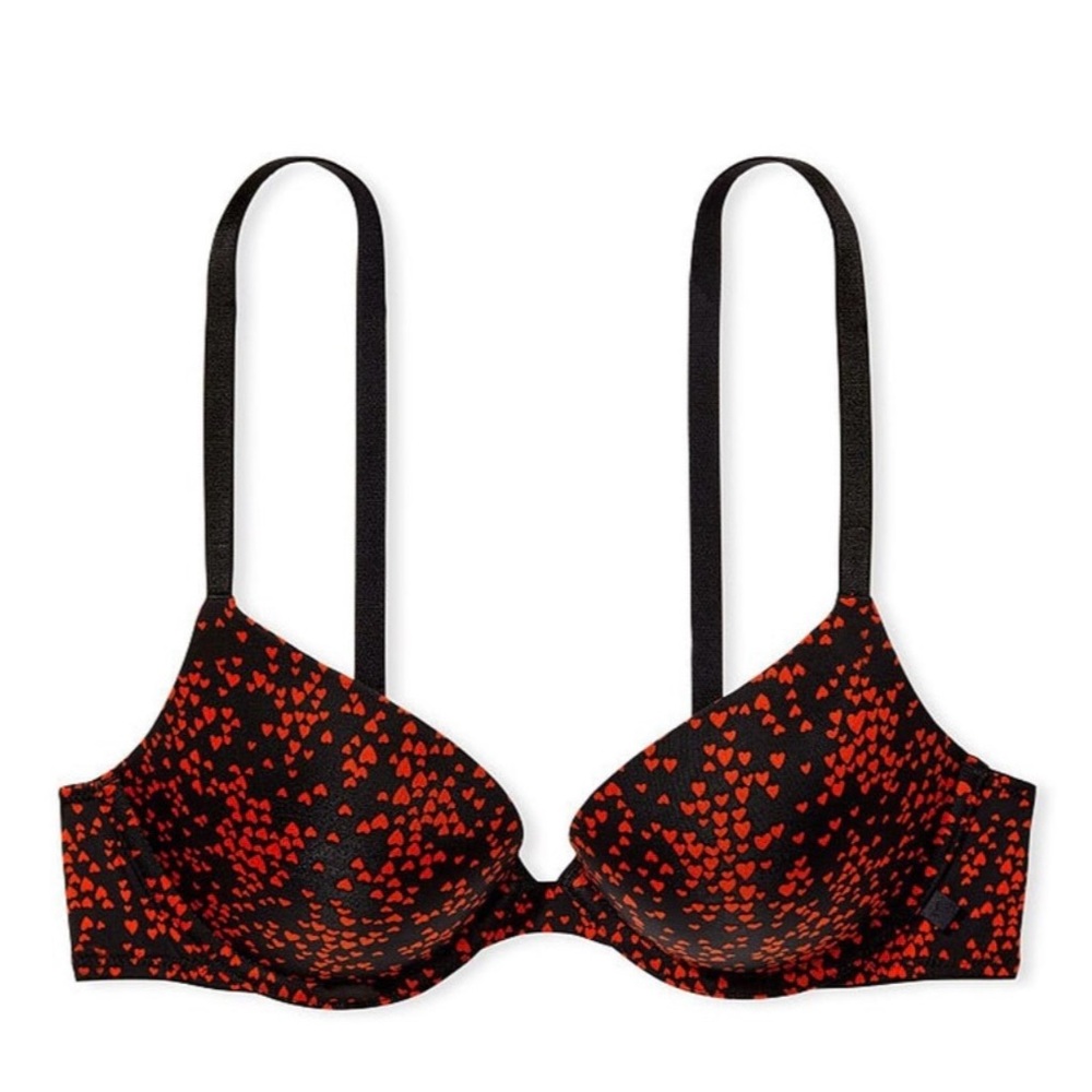 NWT Victoria's Secret Sexy Tee Push-Up Bra - 34C - Black with Red Hearts!